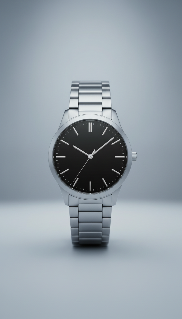 Black Dial Stainless Steel Watch