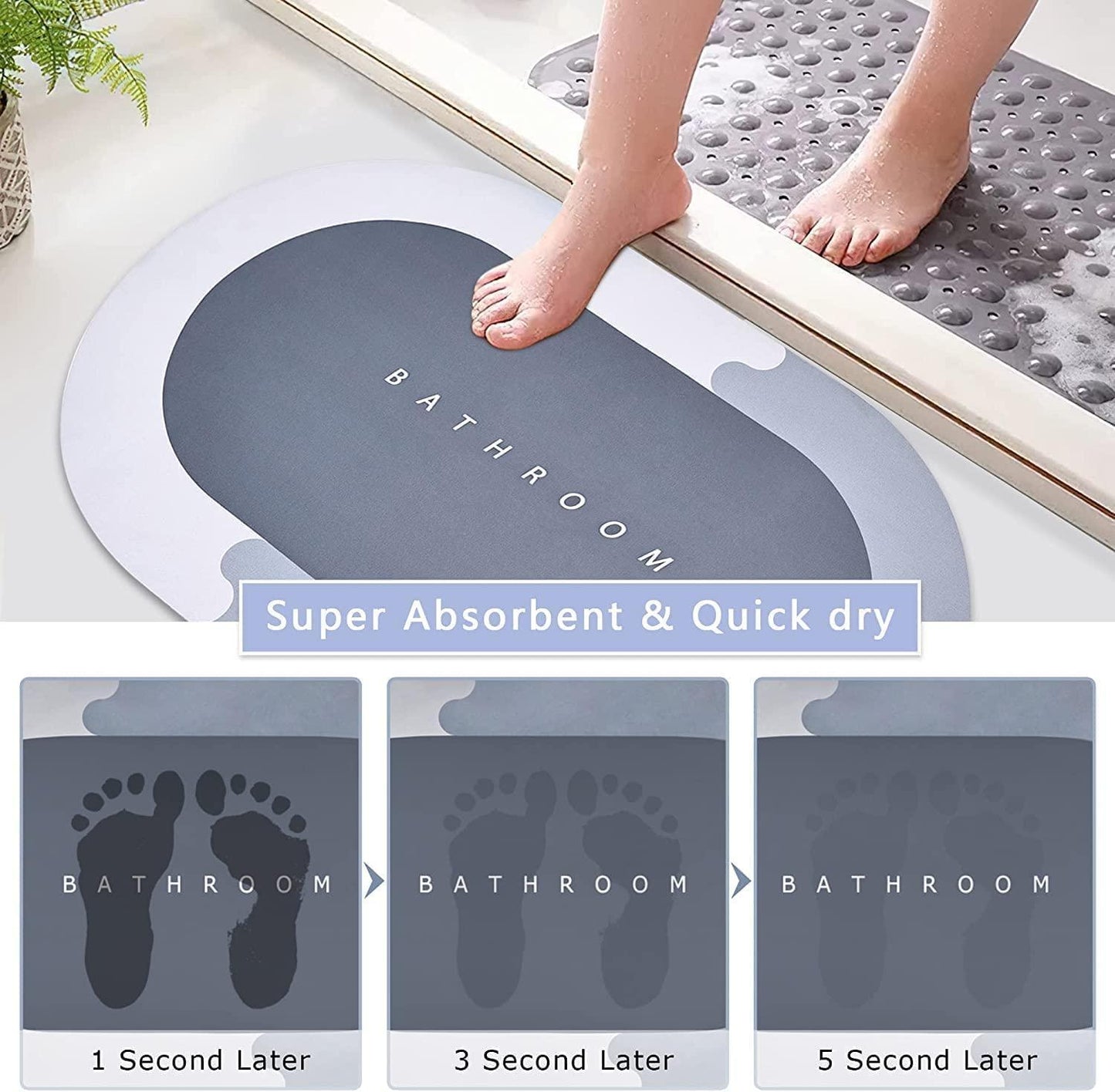 AquaSoft Elite Super Absorbent Bath Mat – Non-Slip Quick-Dry Bathroom Mat & Shower Mat