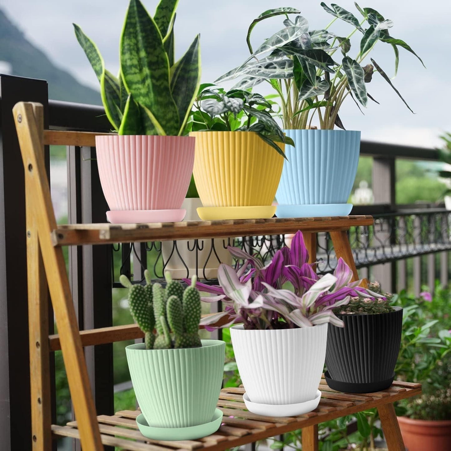 Bloom & Drain Flower Pot with Drainage Holes & Tray – Indoor Outdoor Plant Pot