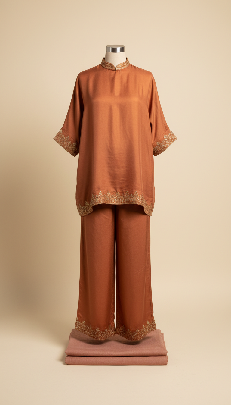 Terracotta silk co-ord set