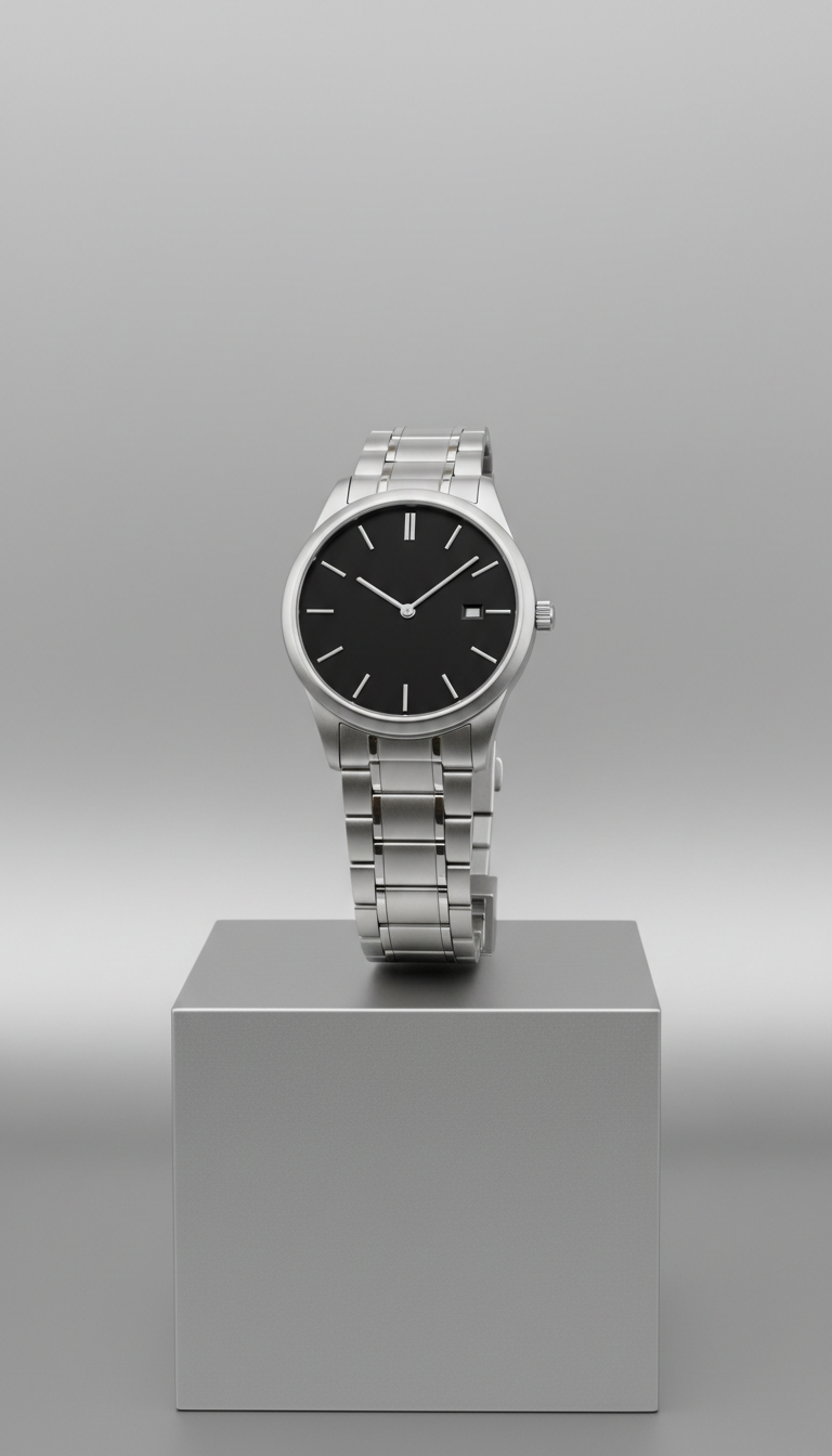 Platinum Silver Black Dial Timepiece