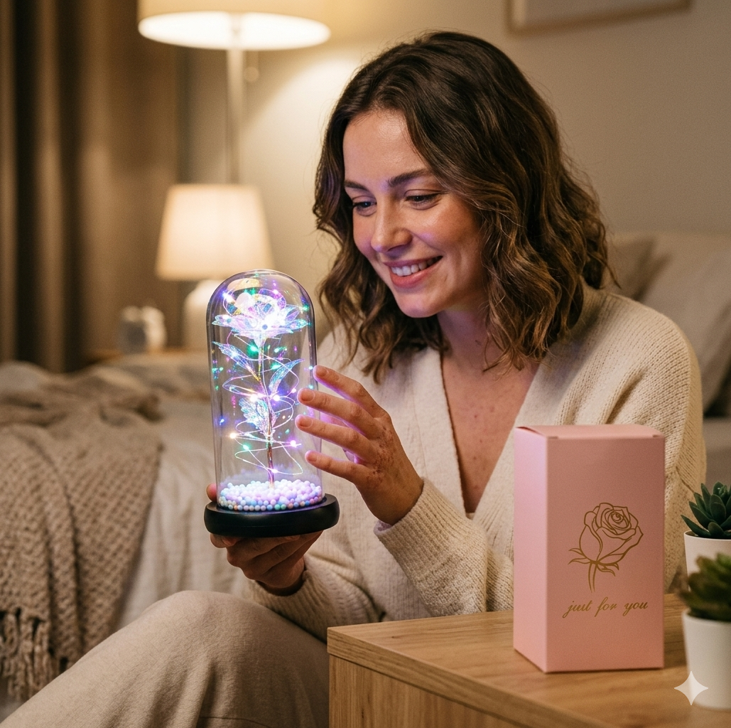 LumiRose Glass Rose with LED Light – Eternal Flower Gift for Valentine's Day & Birthday