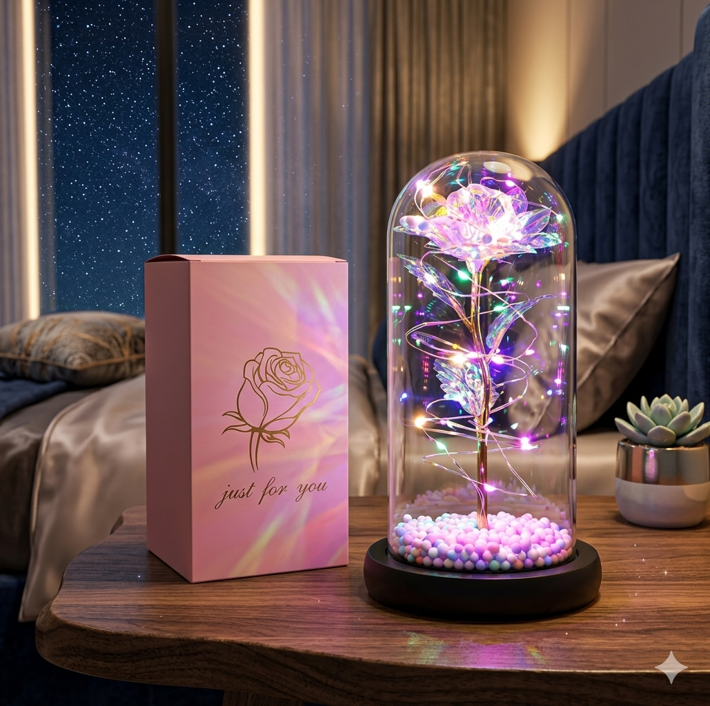 LumiRose Glass Rose with LED Light – Eternal Flower Gift for Valentine's Day & Birthday
