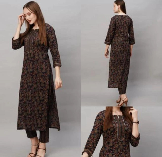 HyprFLOW Cotton Blend Printed Kurti with Pant for Women