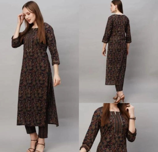 HyprFLOW Cotton Blend Printed Kurti with Pant for Women