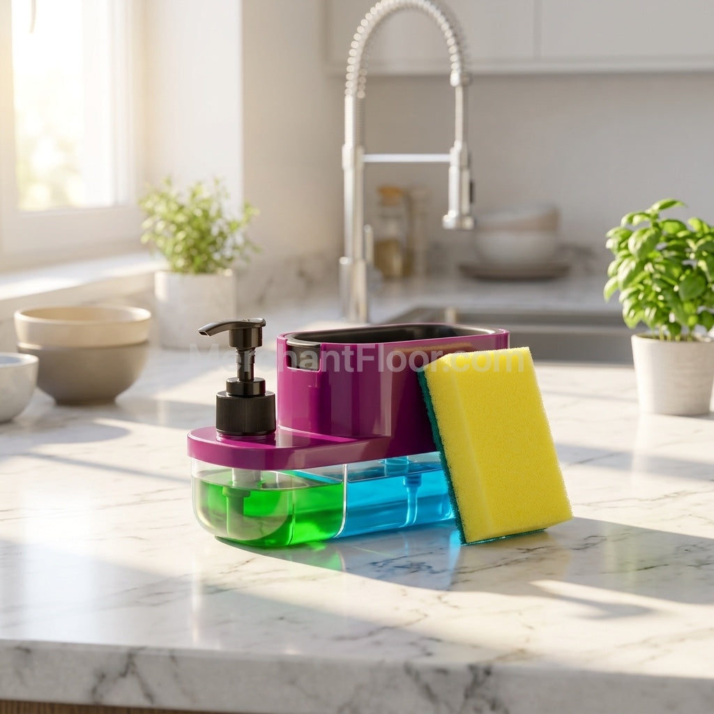 SinkEase 3-in-1 Soap Dispenser with Sponge Holder – Kitchen Sink Organiser & Hand Wash Pump